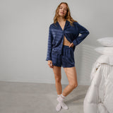 Washable Silk Button Up Long Sleeve Short Set