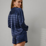Washable Silk Button Up Long Sleeve Short Set